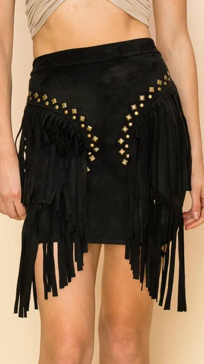 Veveret Studded Suede Fringe Mini Skirt In Black