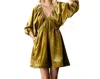 Veveret Velvet Puff Sleeve Deep V-neck Short Dress In Moss In Pink