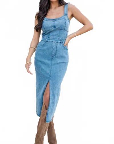 Veveret Vintage Denim Slit Dress In Blue