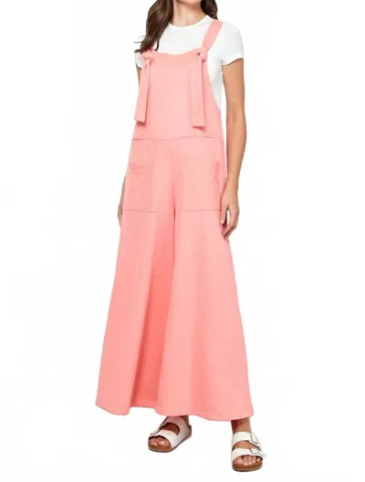 Veveret Wide Strap French Terry Overalls In Pink