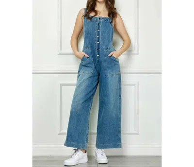 Veveret Women's Kelly Denim Multi Button Fatigue Overall In Blue