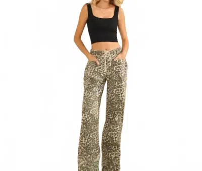 Veveret Women's Leopard Printed Striped Wide Legged Pants In Beige In Multi