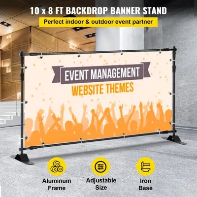 Vevor 10 X 8 Ft Backdrop Banner Stand Adjustable Height And Width Newest Step And Repeat, Designed For Tra In Black