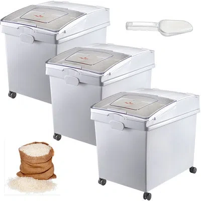 Vevor 10.5 Rectangle Plastic Food Storage Container With Lid (set Of 3) In White