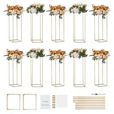 Vevor 10pcs 31.5inch High Wedding Flower Stand, Metal Vase Column Geometric Centerpiece Stands, Gold Recta