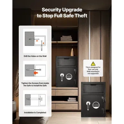Vevor 1.2 Cubic Feet Drop Safe, Heavy-duty 2 Tiers Cash Depository Box With Spare Keys For Cash, Large Cap In Black