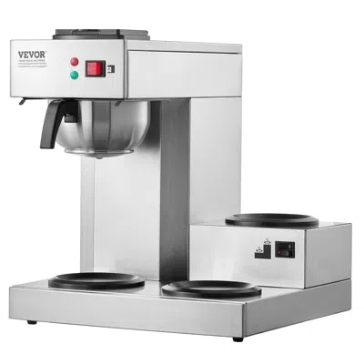 Vevor 12 Cups Commercial Drip Coffee Maker With 3 Glass Carafes And 3 Warmers Office - Silver