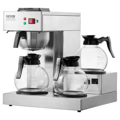 Vevor 12 Cups Commercial Drip Coffee Maker With 3 Glass Carafes And 3 Warmers Office In Stainless Steel