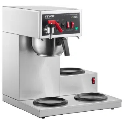 Vevor 12 Cups Commercial Drip Coffee Maker With 3 Glass Carafes And 3 Warmers Office In Stainless Steel