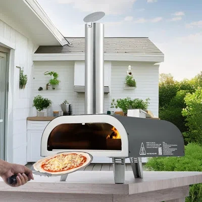 Vevor 12" Outdoor Pizza Oven Portable Wood Pellet Pizza Oven Iron Spray Camping In Black