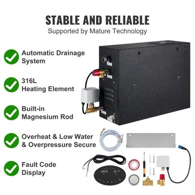 Vevor 12kw Steam Shower Generator, Segmented Heating & Temperature Customization & 24h Timer Steam Kit, Au In Black