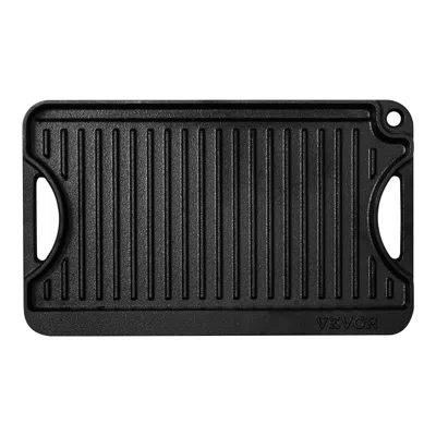 Vevor 14x8.5 Inch Reversible Grill Griddle Pre-seasoned Bbq Pan Cast Iron Black - Black