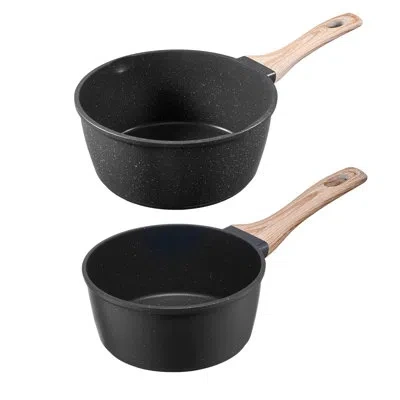 Vevor 1.5 Qt & 2.5 Qt Nonstick Saucepan Set With Glass Lid & Detachable Handle In Black