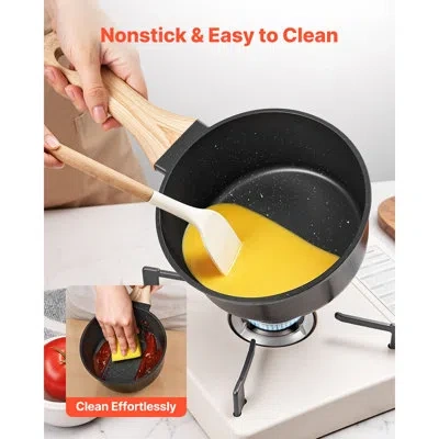 Vevor 1.5 Qt Saucepan, Nonstick Saucepan With Tempered Glass Lid, Multipurpose Cooking Sauce Pot With Deta In Black