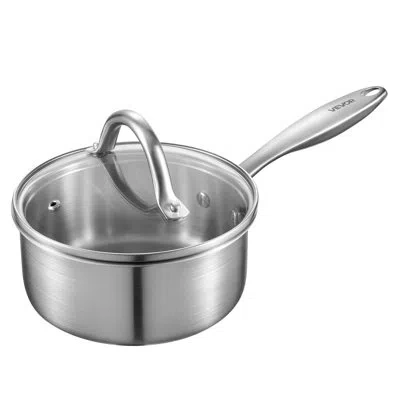 Vevor 1.5 Qt Saucepan Stainless Steel Saucepan With Glass Lid & Ergonomic Handle In Silver