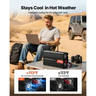Vevor 1500w Power Inverter, 12v Dc To 120v Ac Pure Sine Wave Inverter, Car Charger Converter With Remote C