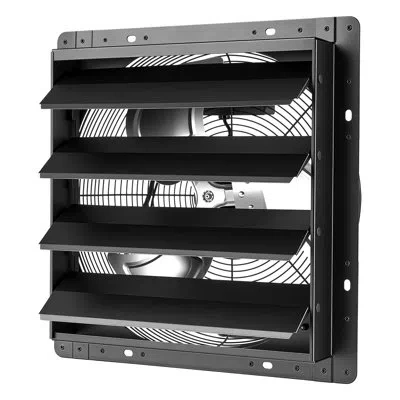 Vevor 16 Inch Shutter Exhaust Fan Wall Mounted Automatic Louvers Ec Motor, Steel Housing, Temperature & Hu In Black