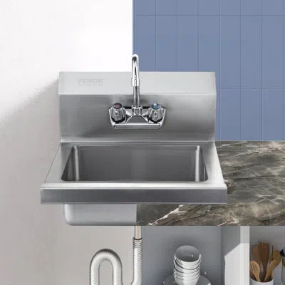 Vevor 17'' L X 15'' W Kitchen Sink With Faucet In Silver