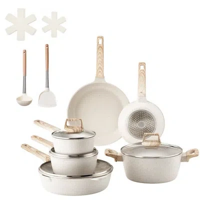 Vevor 17 Piece Pots And Pans Set Granite Nonstick Kitchen Cookware Induction In White