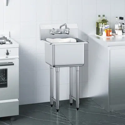 Vevor 18'' L X 15'' W Silver Free Standing Service Sink With Faucet