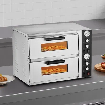 Vevor 18-inch Commercial Countertop Pizza Oven Double Deck Electric Pizza Oven In Silver;black