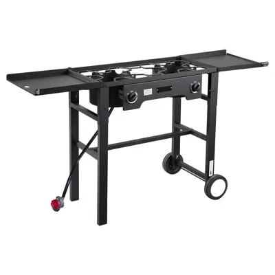Vevor 2 Burner Outdoor Propane Gas Stove, 150,000 Btu Propane Lpg Gas Camping Stove, Foldable Heavy-duty C In Matte Black