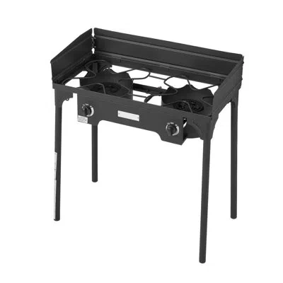 Vevor 2 Burner Outdoor Propane Gas Stove, 150,000 Btu Propane Lpg Gas Camping Stove, Heavy Duty Carbon Ste In Matte Black