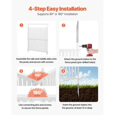 Vevor 2 Panels Outdoor Privacy Screen, 36 X 45 In Air Conditioner Fence With 19.7 In Ground Stakes, Pool E In White