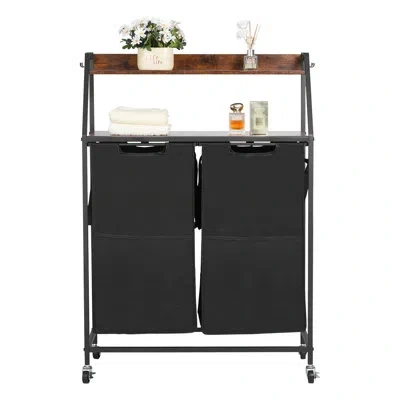 Vevor 2 Tiers Laundry Sorter Tall Laundry Hamper With Wheels And Hooks 2 Section In Black