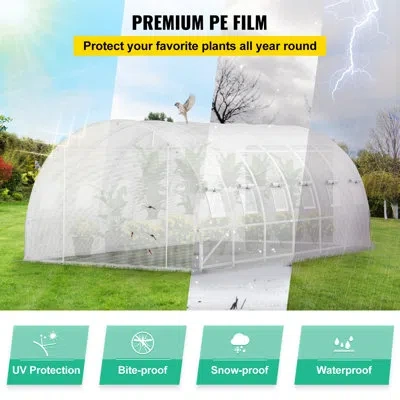 Vevor 20 X 10 X 7 Ft Walk-in Tunnel Greenhouse, 3 Top Beams, 2 Zippered Doors & 12 Roll-up Windows, Portab In White