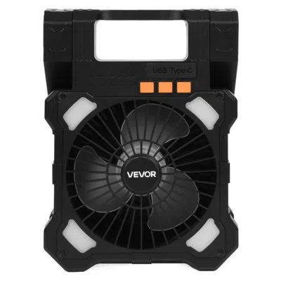 Vevor 20000mah Rechargeable Solar Fan Led Lantern 8 Inch Portable Cordless 7w In Black