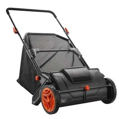 Vevor 21" Push Lawn Sweeper – Leaf & Grass Collector With 3.5 Cu. Ft. Hopper Bag, Heavy-duty Steel Frame In Black