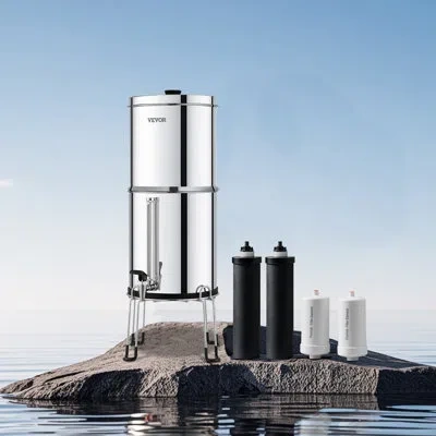 Vevor 2.25g Gravity-fed Water Filter Countertop System Stainless Steel 4 Filters