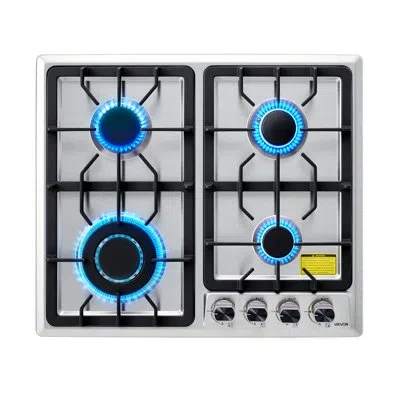 Vevor 24 Inch Gas Cooktop 4 Burners Gas Stove Top, Max 27000btu Built-in Stainless Steel Stove Top Lpg/ng  In Silver;black
