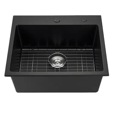Vevor 25 Inch Granite Kitchen Sink Top Mount Single Bowl Drop-in Basin For Rv Bar In Black