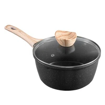 Vevor 2.5 Qt Saucepan Nonstick Saucepan With Glass Lid & Detachable Handle Black