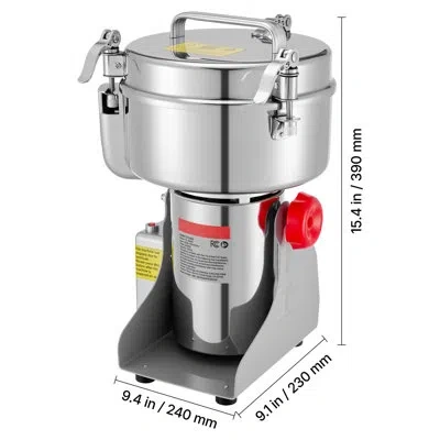 Vevor 2500g Electric Grain Mill Grinder, 3400w 32000rpm High Speed Spice Corn Dry Grinding Machine, Stainl In Silver