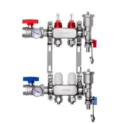 Vevor 2-branch Radiant Heat Manifold, 1/2" Pex Tubing Manifold, Stainless Steel Pex Manifold For Hydronic 