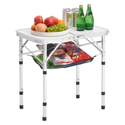 Vevor 2ft Folding Portable Camping Table Aluminum Outdoor Table Adjustable Height In White