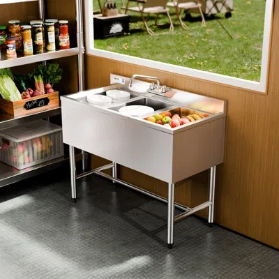 Vevor 3 Compartment Sink, 18-gauge 304 Stainless Steel, 10" X 14" X 10" Bowl Size, 3 Bay Commercial Under 