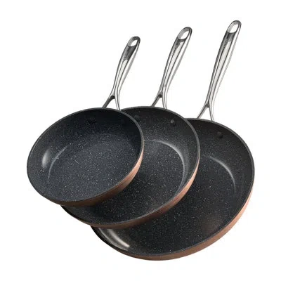 Vevor 3 Piece Frying Pan Aluminum Skillet Set 8 10 12 In Handle Pre-seasoned Grey In Gray