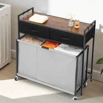 Vevor 3 Section Laundry Sorter Rolling Laundry Hamper With Drawers Hooks Wheels In Black