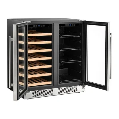 Vevor 30 In Wine Fridge Beer Cooler Refrigerator 30 Bottle 110 Can Capacity, Home Bar, Double-door & Dual- In Black