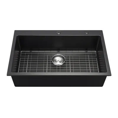 Vevor 33 Inch Granite Kitchen Sink Top Mount Single Bowl Drop-in Basin For Rv Bar In Black