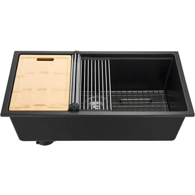 Vevor 33 Inch Granite Kitchen Sink Undermount Single Bowl Drop-in Basin For Rv Bar In Black