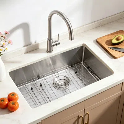 Vevor 33-inch Kitchen Undermount Single Bowl Sinks, Stainless Steel Drop-in Farmhouse Basin With Ledge & A In Silver