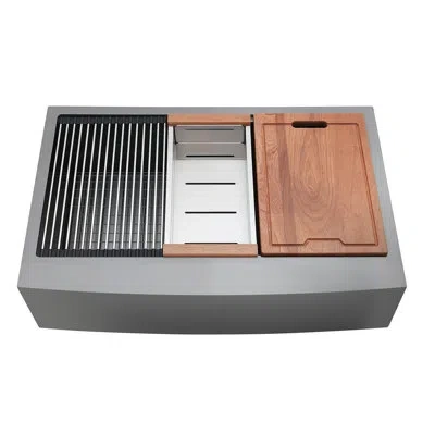 Vevor 33-inch Kitchen Undermount Single Bowl Sinks, Stainless Steel Drop-in Farmhouse Basin With Ledge & A In Brown
