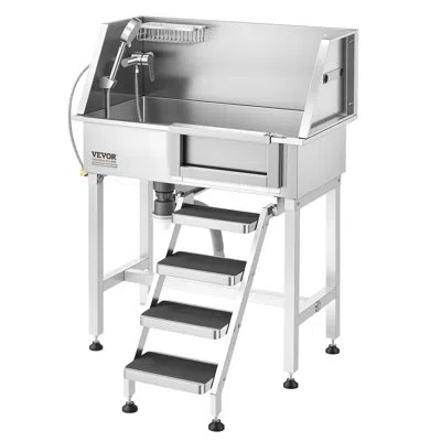 Vevor 34" Dog Washing Station, Stainless Steel Pet Grooming Tub Bathtub, Professional Dog Wash Sink With S In Silver