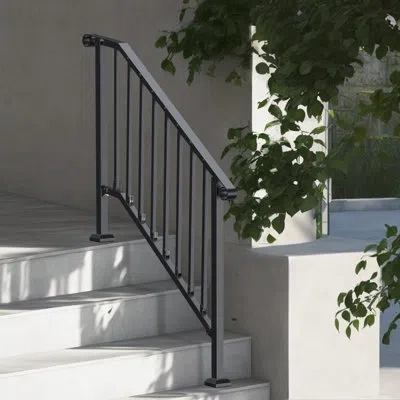 Vevor 3-4 Step Handrails For Outdoor For Seniors Porch Deck Black Retro Arch
