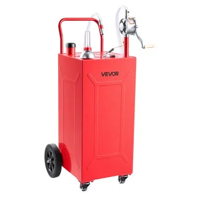 Vevor 35 Gallon Fuel Gas Caddy, Carbon Steel, Portable Fuel Transfer Storage Tank With Manual Pump And 4 W In Red